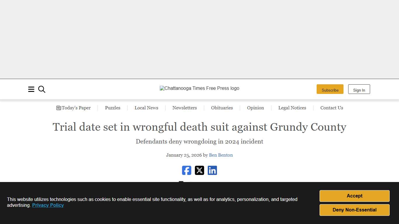 Trial date set in wrongful death suit against Grundy County Chattanooga Times Free Press